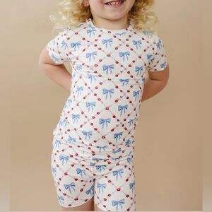 Little Joy Co. Red White & Bows 2pc Bamboo Pajamas Beige 2T NWT IN PACKAGE